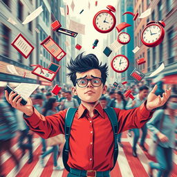 A representation of the concept of 'doing too much,' captured in a visually striking scene featuring a person juggling multiple tasks and responsibilities