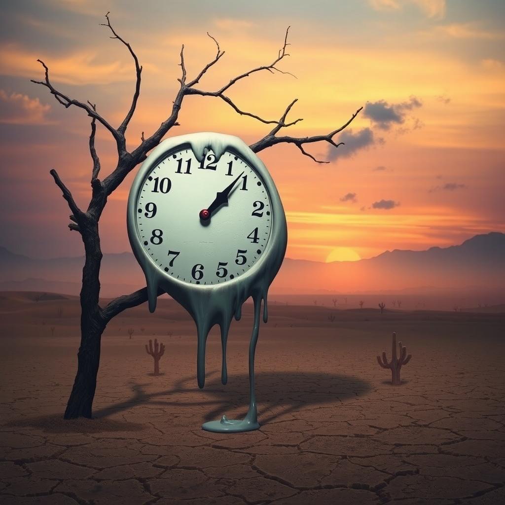 A surrealistic depiction of a melting clock, inspired by Salvador Dalí's dreamlike art