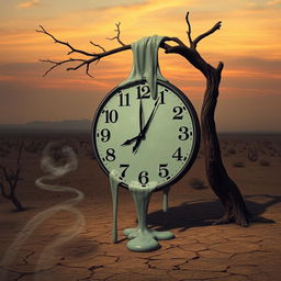 A surrealistic depiction of a melting clock, inspired by Salvador Dalí's dreamlike art