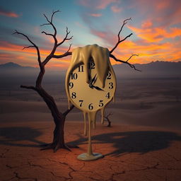A surrealistic depiction of a melting clock, inspired by Salvador Dalí's dreamlike art
