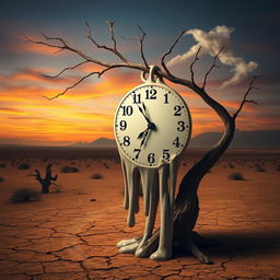 A surrealistic depiction of a melting clock, inspired by Salvador Dalí's dreamlike art
