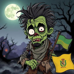 A cartoonish depiction of a zombie version of Evo Morales, former president of Bolivia
