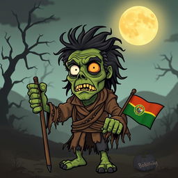 A cartoonish depiction of a zombie version of Evo Morales, former president of Bolivia