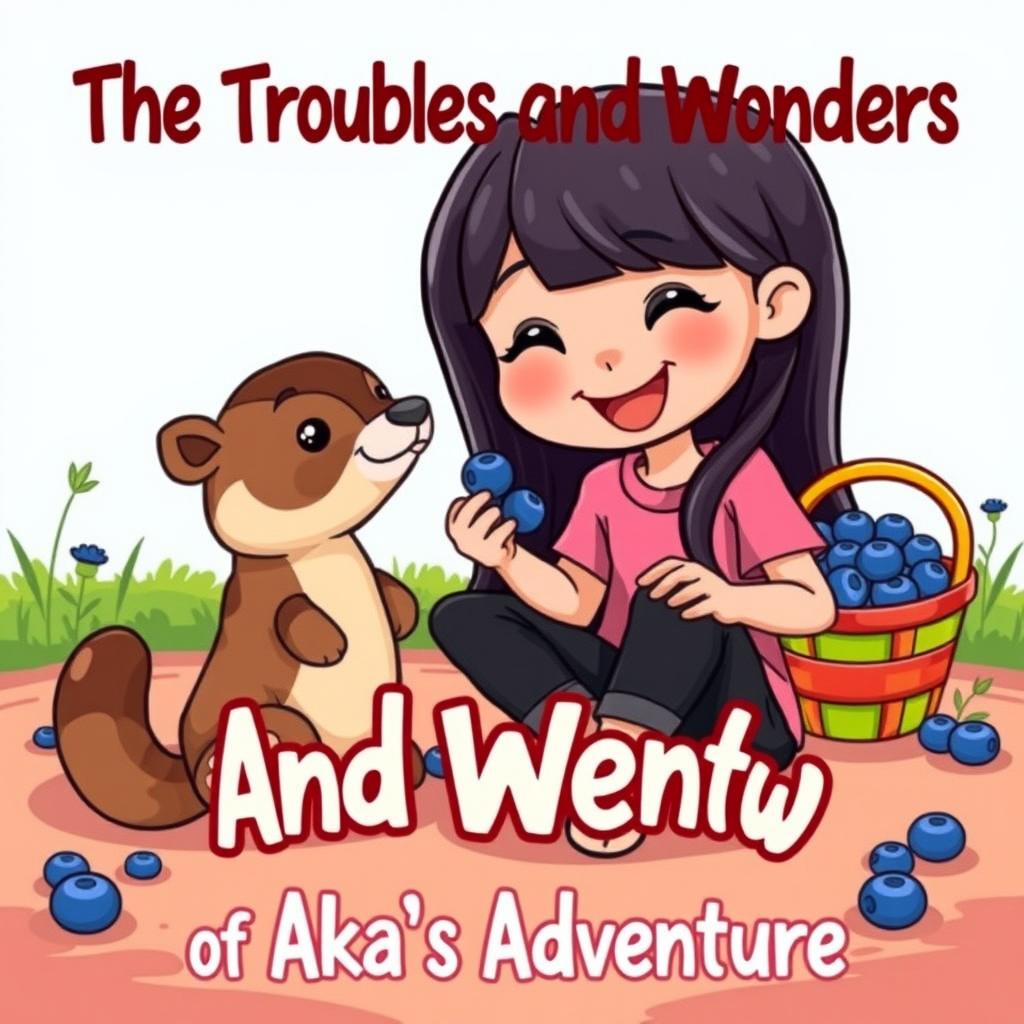A charming and colorful cartoon illustration for a children's book cover, depicting a young girl sitting on the ground