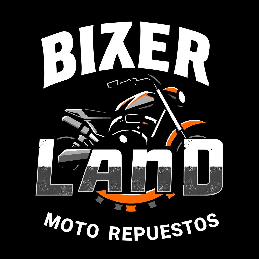 A logo design for a motorcycle parts shop featuring the text 'Biker Land' in large, bold letters