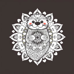 An uncolored mandala design featuring a cute, stylized hairy sea otter, intricately crafted with mandala patterns inside its shape