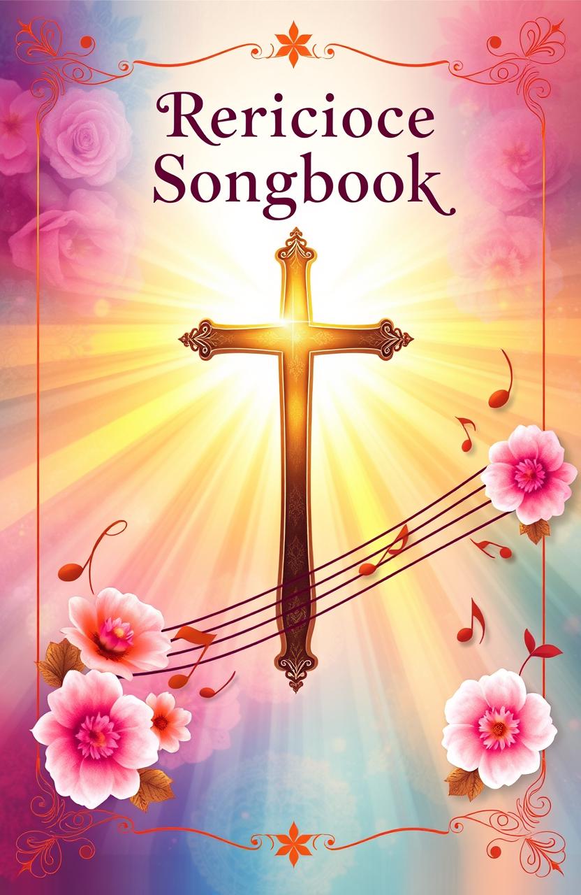 A beautifully designed A4-sized religious songbook cover featuring vibrant colors and inspirational religious motifs