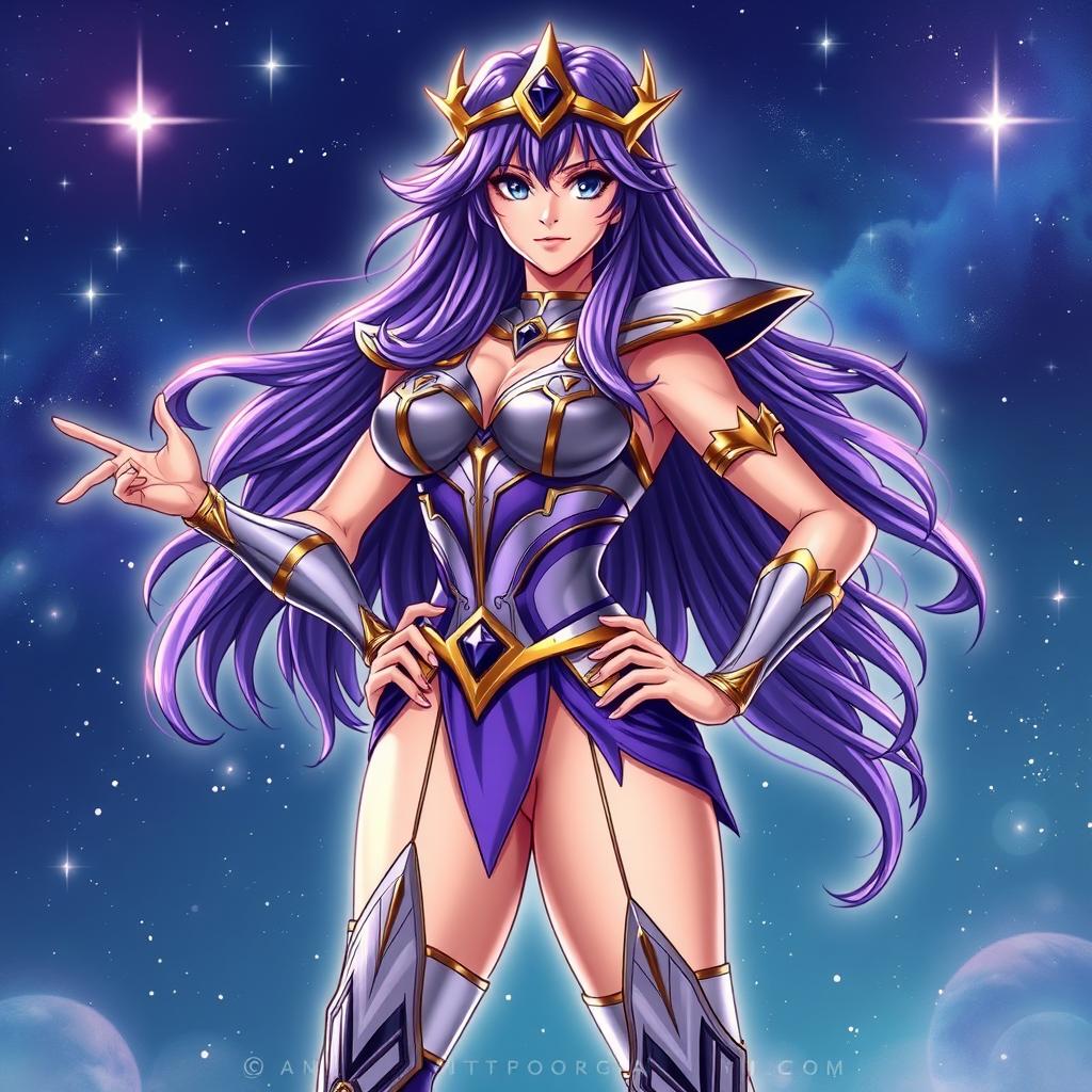 A beautiful depiction of Athena from Saint Seiya, characterized by a voluptuous figure that exudes confidence and allure