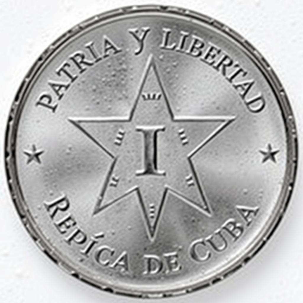 A detailed illustration of a silver coin featuring a prominent five-pointed star in the center