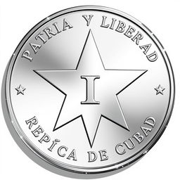A detailed illustration of a silver coin featuring a prominent five-pointed star in the center