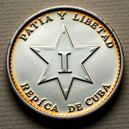 A detailed illustration of a silver coin featuring a prominent five-pointed star in the center