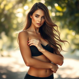 A beautiful, confident woman standing in an artistic pose, showcasing the elegance of the human form