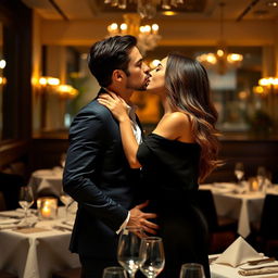 A passionate moment of a man kissing the lips of a beautiful woman