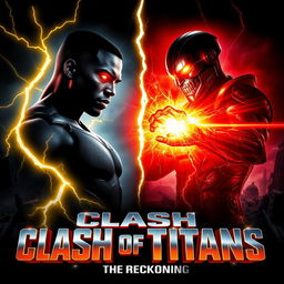 A dramatic face-off poster featuring Justin Blaze, a black superhero, and a formidable Cyborg, a half-human half-android