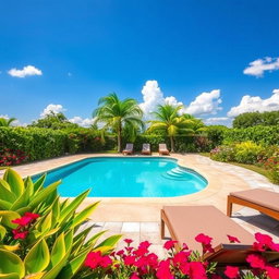 A beautiful 6x3 meter swimming pool located in a lush garden