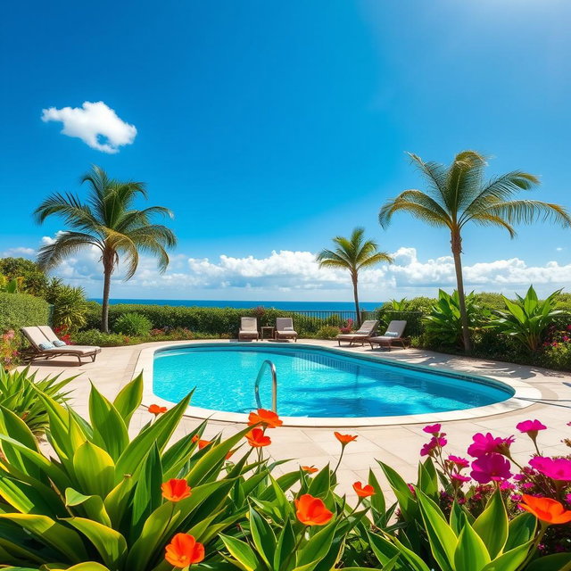 A beautiful 6x3 meter swimming pool located in a lush garden