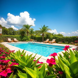 A beautiful 6x3 meter swimming pool located in a lush garden