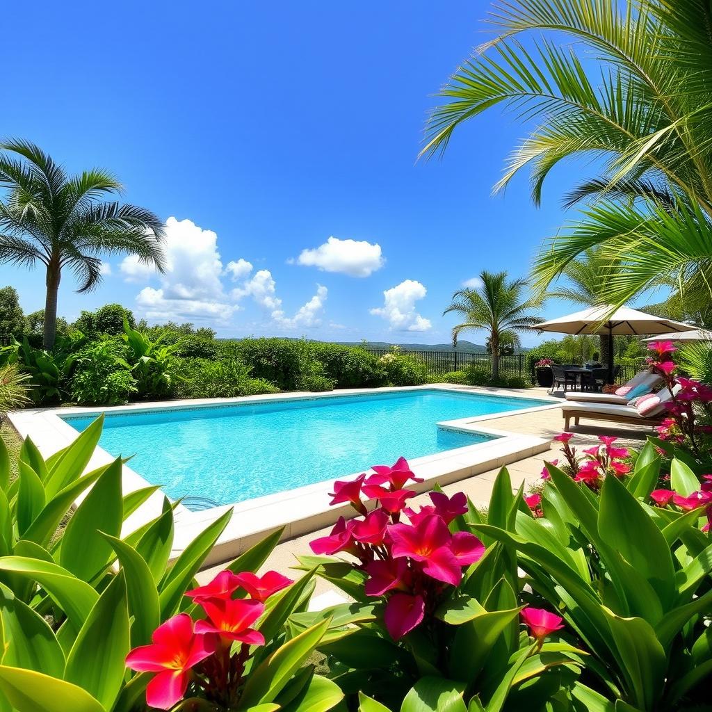 A beautiful 6x3 meter swimming pool located in a lush garden