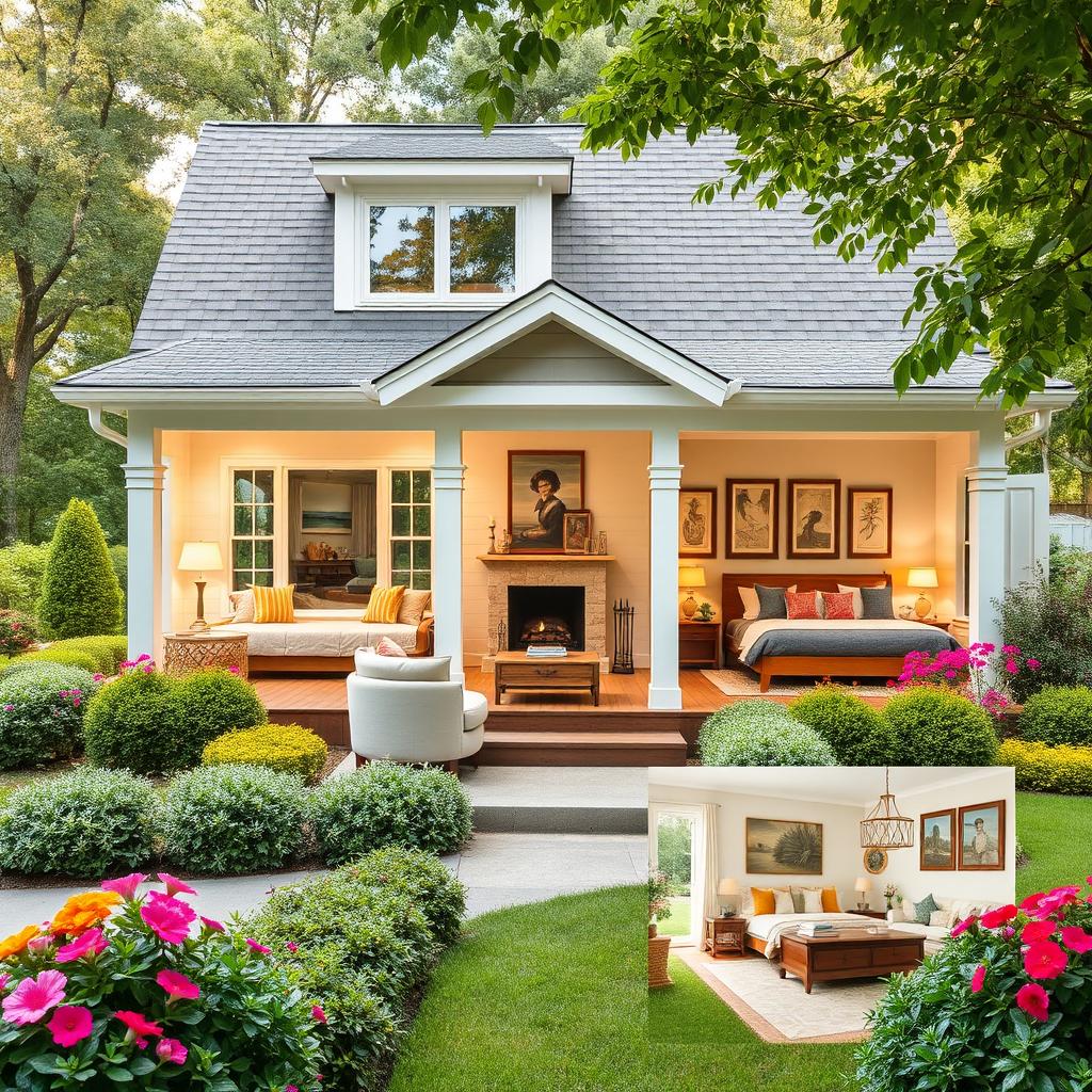 A cozy house with three bedrooms, featuring a charming exterior design with a welcoming front porch