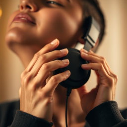 A close-up of a person's hands gently removing headphones from their ears