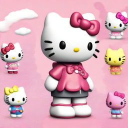 A high-quality digital art piece, designed as a profile photo, showcasing multiple Hello Kitty characters in a realistic style