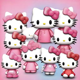 A high-quality digital art piece, designed as a profile photo, showcasing multiple Hello Kitty characters in a realistic style