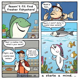 A humorous 5-panel comic strip featuring fish and their freshness