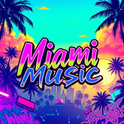 An artistic representation featuring the words 'Miami Music' prominently displayed in a vibrant and cool hip-hop font