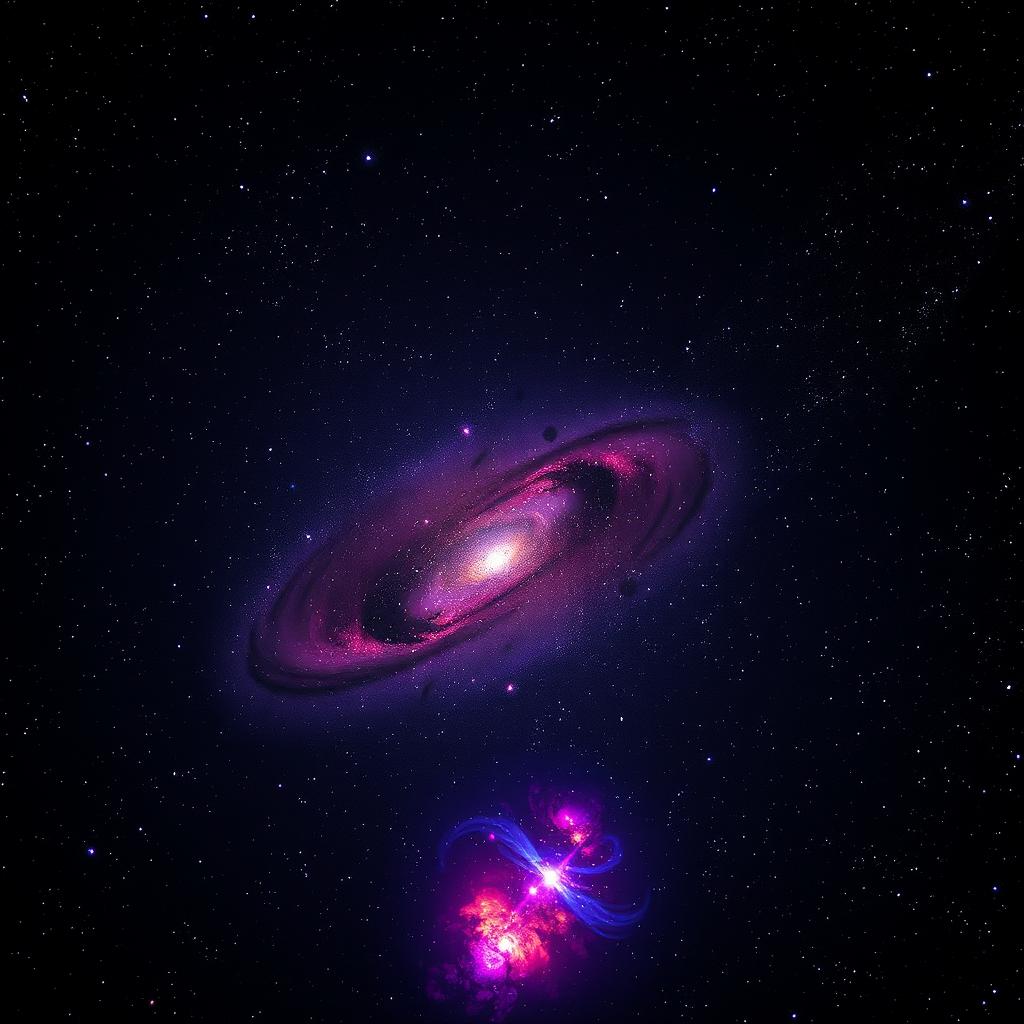 A breathtaking view of a dark galaxy filled with swirling cosmic dust and luminous stars