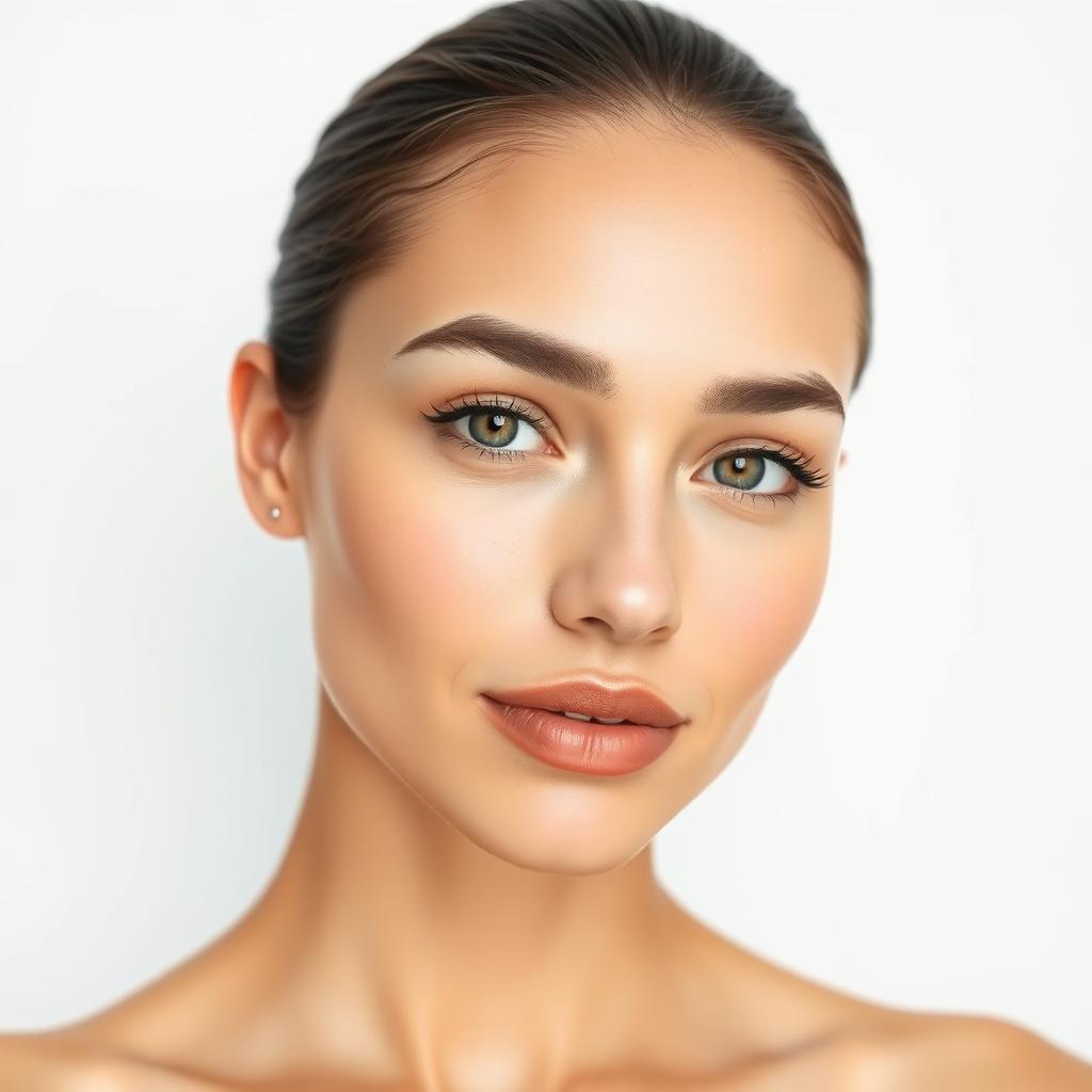 A professional portrait of a person with beautifully retouched skin, showcasing a flawless complexion