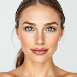 A professional portrait of a person with beautifully retouched skin, showcasing a flawless complexion