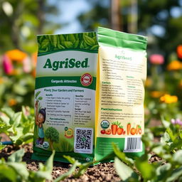 A high-quality seed product named 'AgriSeed', featuring colorful and vibrant packaging designed to attract gardeners and farmers