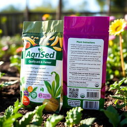 A high-quality seed product named 'AgriSeed', featuring colorful and vibrant packaging designed to attract gardeners and farmers