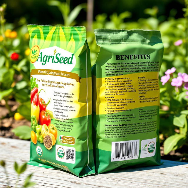 A high-quality seed product named 'AgriSeed', featuring colorful and vibrant packaging designed to attract gardeners and farmers