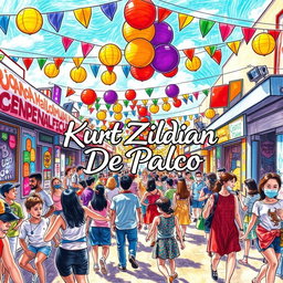 A beautifully detailed drawing featuring a dynamic and vibrant scene full of energy