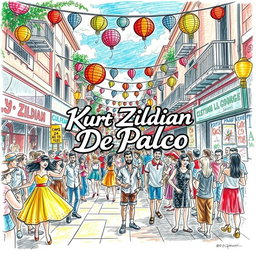 A beautifully detailed drawing featuring a dynamic and vibrant scene full of energy