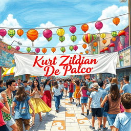 A beautifully detailed drawing featuring a dynamic and vibrant scene full of energy