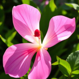 a close-up of a delicate flower, resembling the shape and soft texture often associated with feline curves, with vibrant colors and intricate petal details, surrounded by lush green foliage, bathed in soft, warm sunlight that highlights the beauty of nature