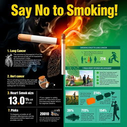 An eye-catching and educational poster illustrating the dangers of smoking, featuring the prominent text 'Say No to Smoking!' in bold, impactful letters at the top