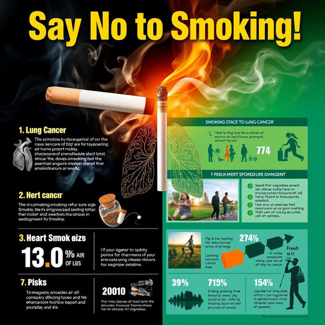 An eye-catching and educational poster illustrating the dangers of smoking, featuring the prominent text 'Say No to Smoking!' in bold, impactful letters at the top