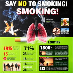 An eye-catching and educational poster illustrating the dangers of smoking, featuring the prominent text 'Say No to Smoking!' in bold, impactful letters at the top