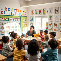 A vibrant and engaging English classroom designed for primary students
