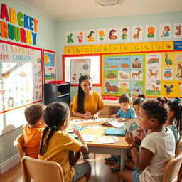 A vibrant and engaging English classroom designed for primary students