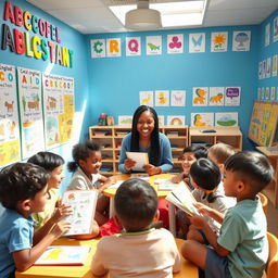 A vibrant and engaging English classroom designed for primary students
