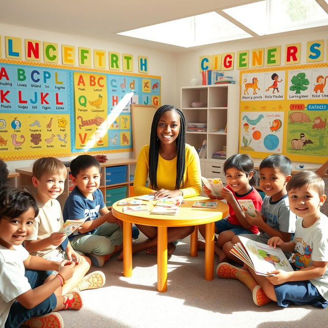 A vibrant and engaging English classroom designed for primary students