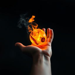 A person holding a small, vibrant fireball in their hand, showcasing an interplay of bright orange and yellow flames