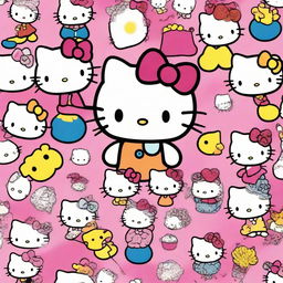 A high-quality, vibrant photo featuring multiple Hello Kitty characters