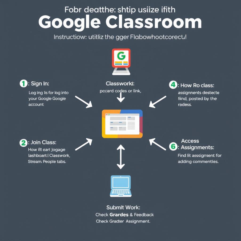 A clear and informative graphic organizer illustrating the steps to effectively utilize Google Classroom in the correct order