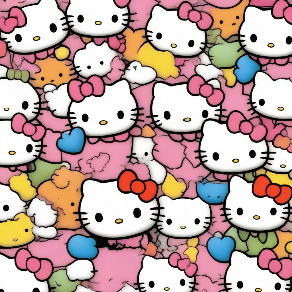 A high-quality, vibrant photo featuring multiple Hello Kitty characters