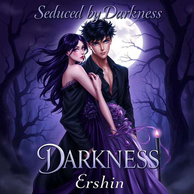 A captivating anime-style book cover for the story "Seduced by Darkness" by Ersshin